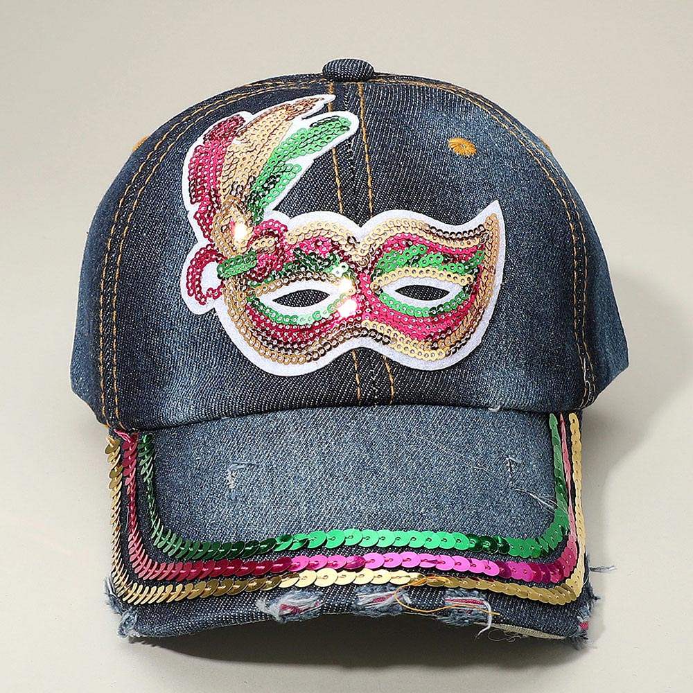Sequin Mardi Gras Mask Patch Baseball Cap - Madeline Love - Flyclothing LLC