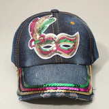 Sequin Mardi Gras Mask Patch Baseball Cap - Madeline Love - Flyclothing LLC
