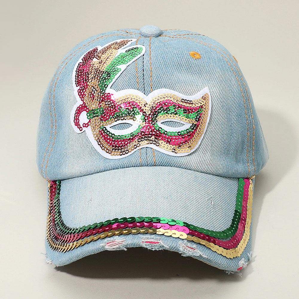 Sequin Mardi Gras Mask Patch Baseball Cap - Madeline Love - Flyclothing LLC