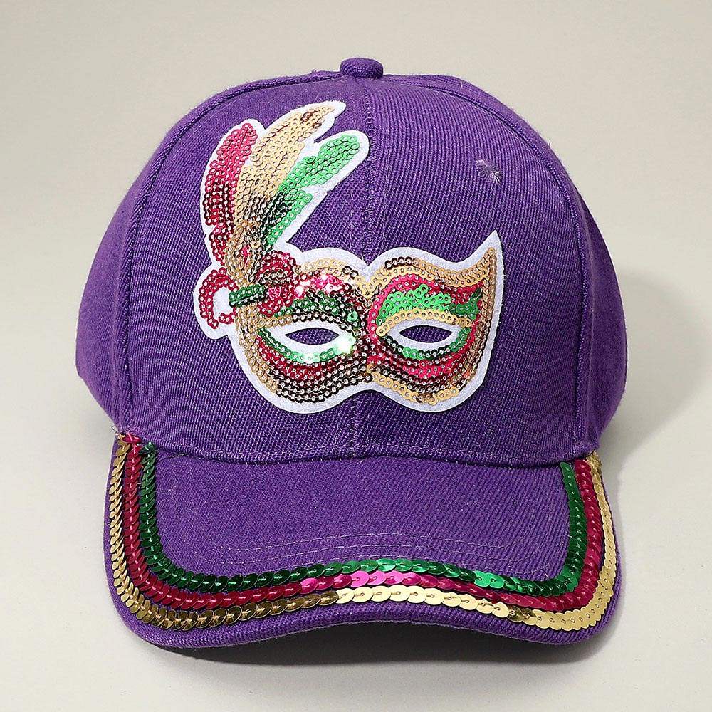 Sequin Mardi Gras Mask Patch Baseball Cap - Madeline Love - Flyclothing LLC