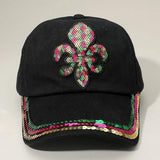 Sequin Mardi Gras Fleur de Lis Patch Baseball Cap - Madeline Love - Flyclothing LLC