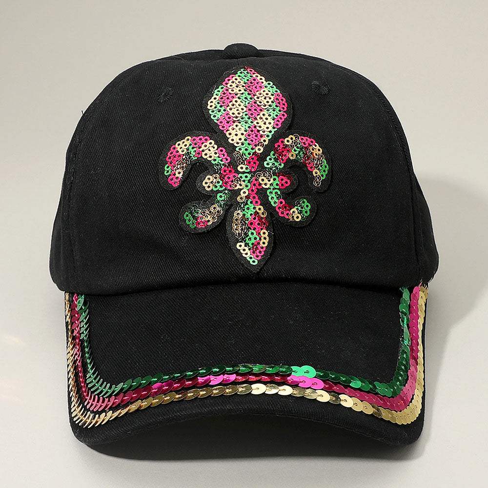 Sequin Mardi Gras Fleur de Lis Patch Baseball Cap - Madeline Love - Flyclothing LLC