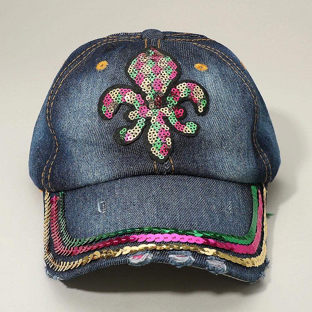 Sequin Mardi Gras Fleur de Lis Patch Baseball Cap - Madeline Love - Flyclothing LLC
