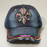 Sequin Mardi Gras Fleur de Lis Patch Baseball Cap - Madeline Love - Flyclothing LLC