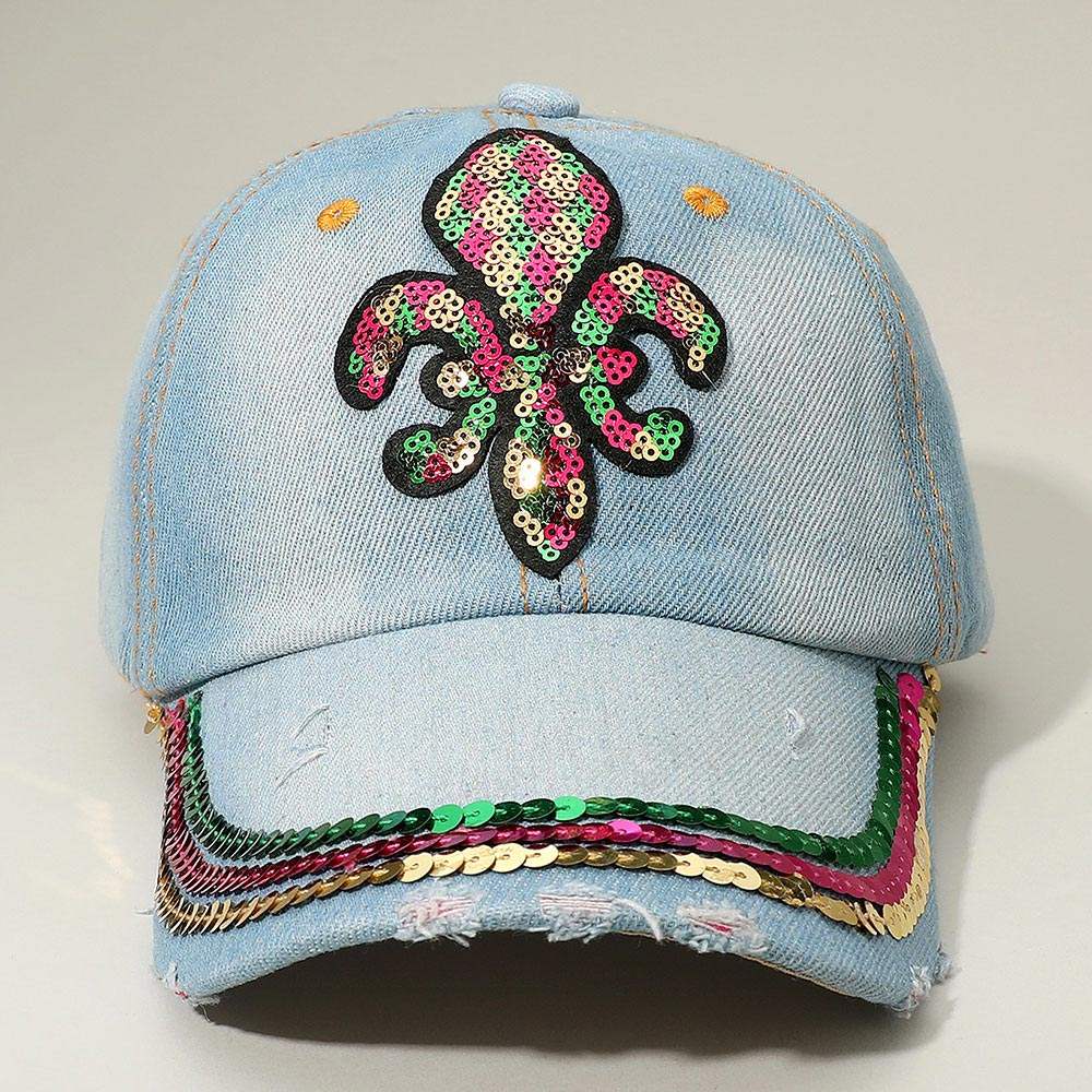 Sequin Mardi Gras Fleur de Lis Patch Baseball Cap - Madeline Love - Flyclothing LLC