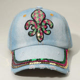 Sequin Mardi Gras Fleur de Lis Patch Baseball Cap - Madeline Love - Flyclothing LLC