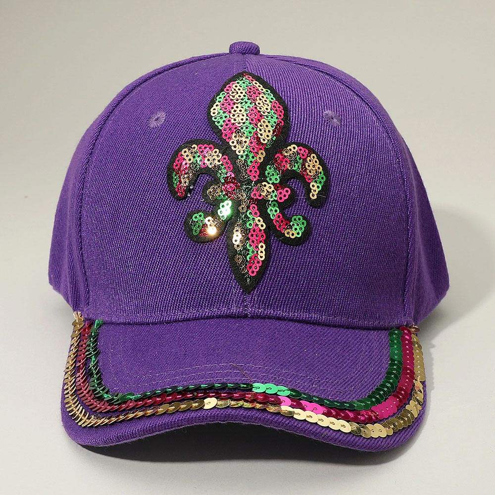 Sequin Mardi Gras Fleur de Lis Patch Baseball Cap - Madeline Love - Flyclothing LLC