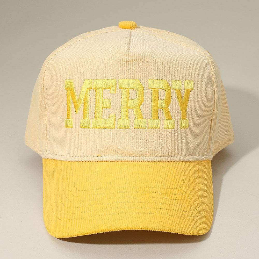 MERRY Message Embroidered Corduroy Baseball Cap - Madeline Love - Flyclothing LLC