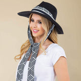 Geometric Pattern Scarf Band Woven Fedora Sun Hat - Madeline Love - Flyclothing LLC