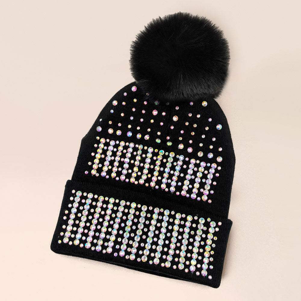 Bling Pom Pom Beanie Hat - Madeline Love - Flyclothing LLC