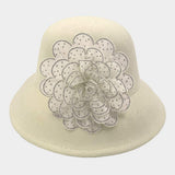 Bling Studded Flower Felt Wedding Jazz Church Bucket Hat - Madeline Love - Flyclothing LLC