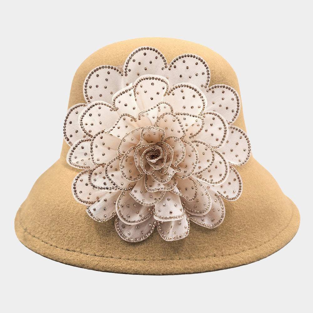 Bling Studded Flower Felt Wedding Jazz Church Bucket Hat - Madeline Love - Flyclothing LLC