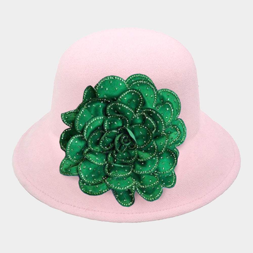 Bling Studded Flower Felt Wedding Jazz Church Bucket Hat - Madeline Love - Flyclothing LLC