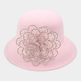 Bling Studded Flower Felt Wedding Jazz Church Bucket Hat - Madeline Love - Flyclothing LLC