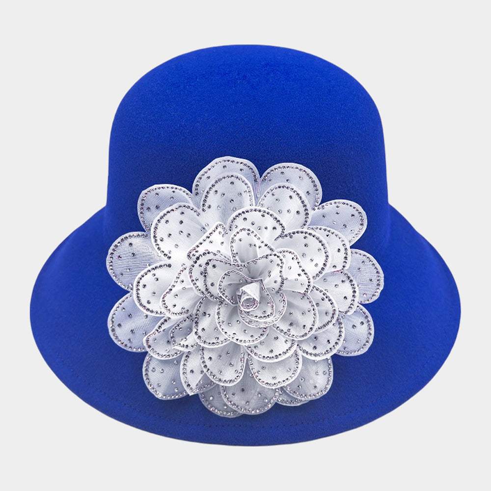 Bling Studded Flower Felt Wedding Jazz Church Bucket Hat - Madeline Love - Flyclothing LLC
