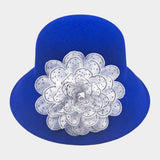 Bling Studded Flower Felt Wedding Jazz Church Bucket Hat - Madeline Love - Flyclothing LLC