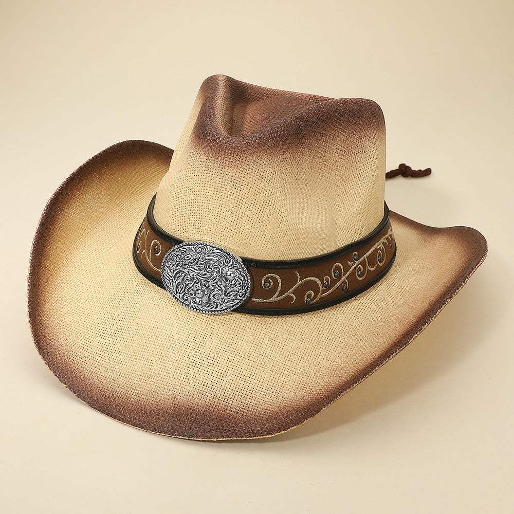 Western Flower Vine Embossed Oval Concho Buckle Band Cowboy Fedora Hat - Madeline Love - Flyclothing LLC