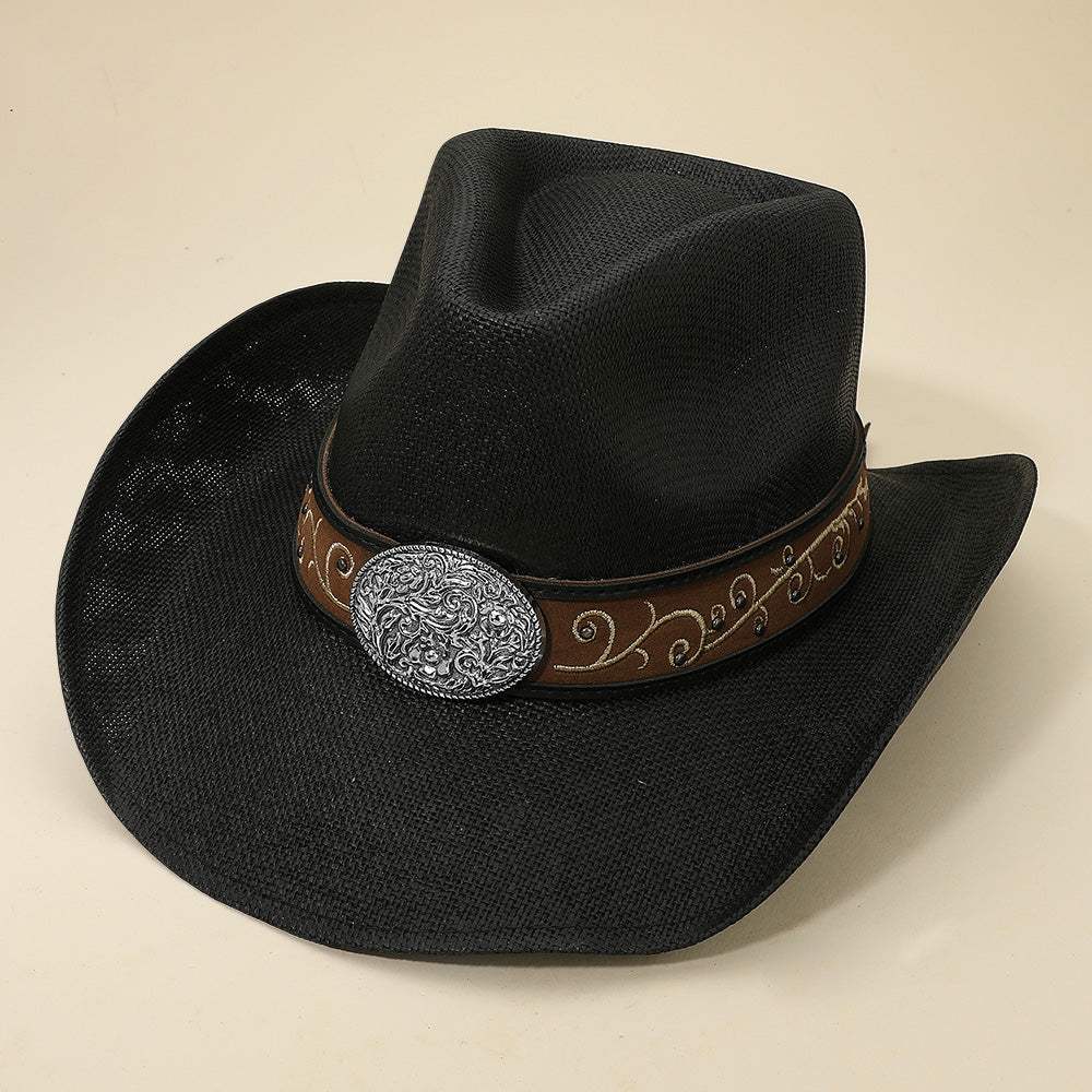 Western Flower Vine Embossed Oval Concho Buckle Band Cowboy Fedora Hat - Madeline Love - Flyclothing LLC