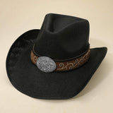 Western Flower Vine Embossed Oval Concho Buckle Band Cowboy Fedora Hat - Madeline Love - Flyclothing LLC