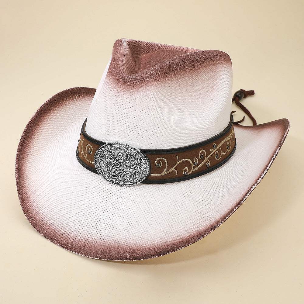 Western Flower Vine Embossed Oval Concho Buckle Band Cowboy Fedora Hat - Madeline Love - Flyclothing LLC