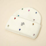 Rhinestone Cross Accent Teardrop Stone Cluster Embellished Knit Beanie Hat - Madeline Love - Flyclothing LLC