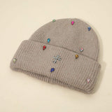 Rhinestone Cross Accent Teardrop Stone Cluster Embellished Knit Beanie Hat - Madeline Love - Flyclothing LLC