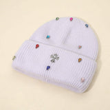 Rhinestone Cross Accent Teardrop Stone Cluster Embellished Knit Beanie Hat - Madeline Love - Flyclothing LLC