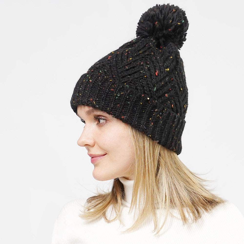Confetti Knit Pom Pom Beanie Hat - Madeline Love - Flyclothing LLC