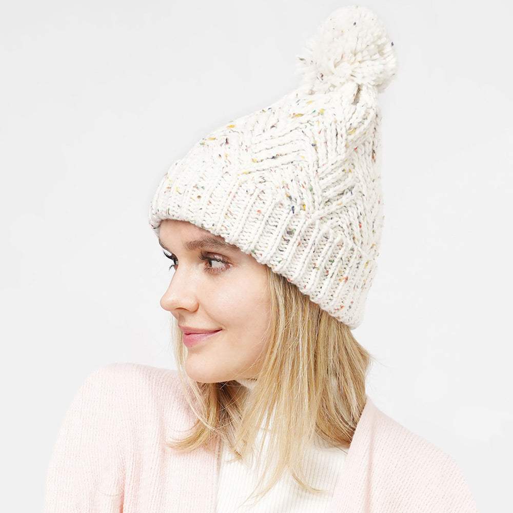 Confetti Knit Pom Pom Beanie Hat - Madeline Love - Flyclothing LLC