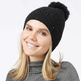 Stone Embellished Chenille Pom Pom Beanie Hat - Madeline Love - Flyclothing LLC