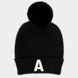 -A- Initial Monogram Faux Fur Pom Pom Knit Beanie Hat - Madeline Love - Flyclothing LLC