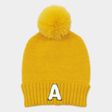 -A- Initial Monogram Faux Fur Pom Pom Knit Beanie Hat - Madeline Love - Flyclothing LLC
