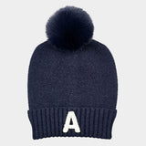 -A- Initial Monogram Faux Fur Pom Pom Knit Beanie Hat - Madeline Love - Flyclothing LLC