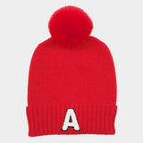 -A- Initial Monogram Faux Fur Pom Pom Knit Beanie Hat - Madeline Love - Flyclothing LLC