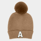 -A- Initial Monogram Faux Fur Pom Pom Knit Beanie Hat - Madeline Love - Flyclothing LLC