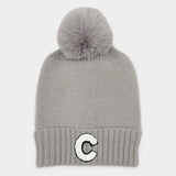 -C- Initial Monogram Faux Fur Pom Pom Knit Beanie Hat - Madeline Love - Flyclothing LLC