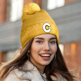 -C- Initial Monogram Faux Fur Pom Pom Knit Beanie Hat - Madeline Love - Flyclothing LLC