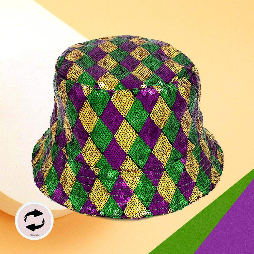 Mardi Gras Sequin Reversible Bucket Hat - Madeline Love - Flyclothing LLC