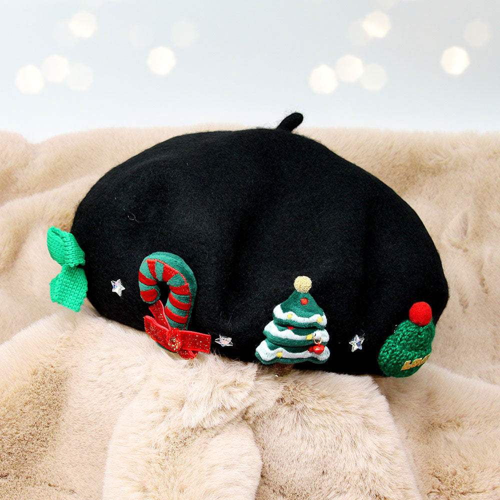 Wool Blended Christmas Charm Pointed Beret Hat - Madeline Love - Flyclothing LLC