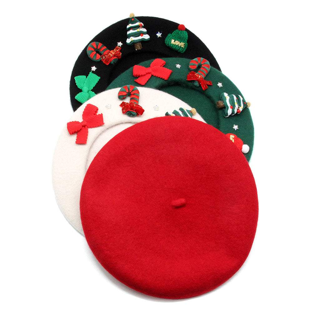 Wool Blended Christmas Charm Pointed Beret Hat - Madeline Love - Flyclothing LLC