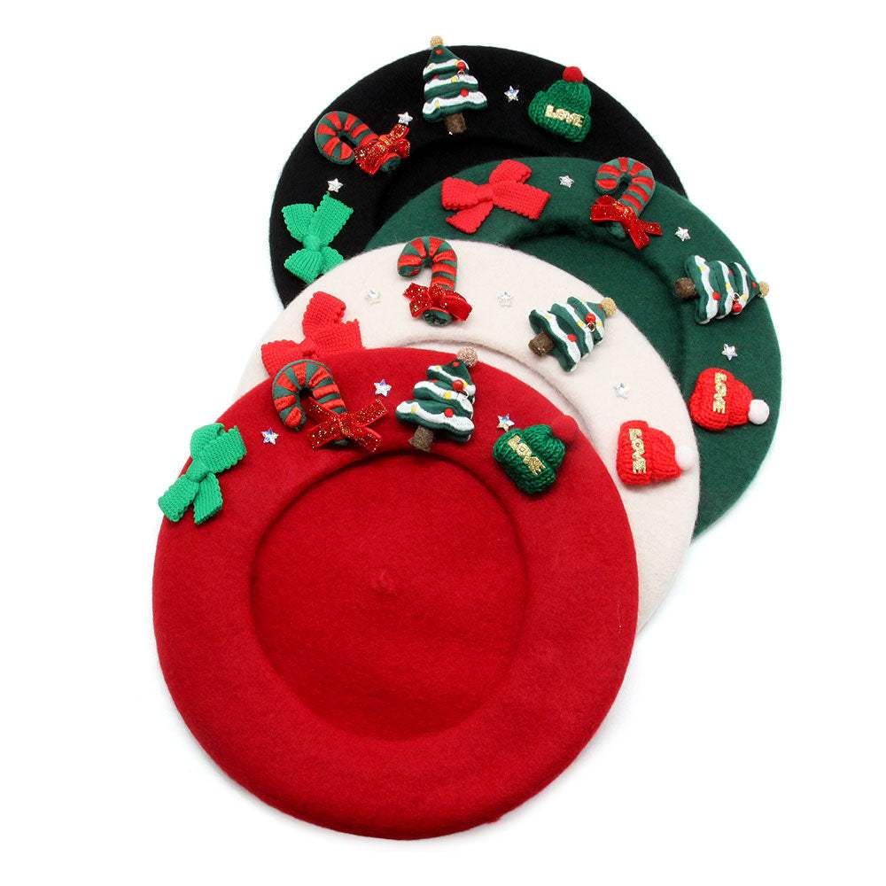 Wool Blended Christmas Charm Pointed Beret Hat - Madeline Love - Flyclothing LLC