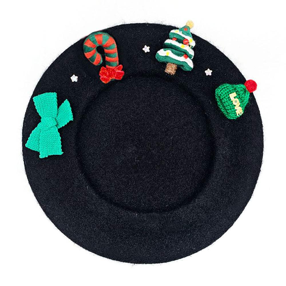Wool Blended Christmas Charm Pointed Beret Hat - Madeline Love - Flyclothing LLC
