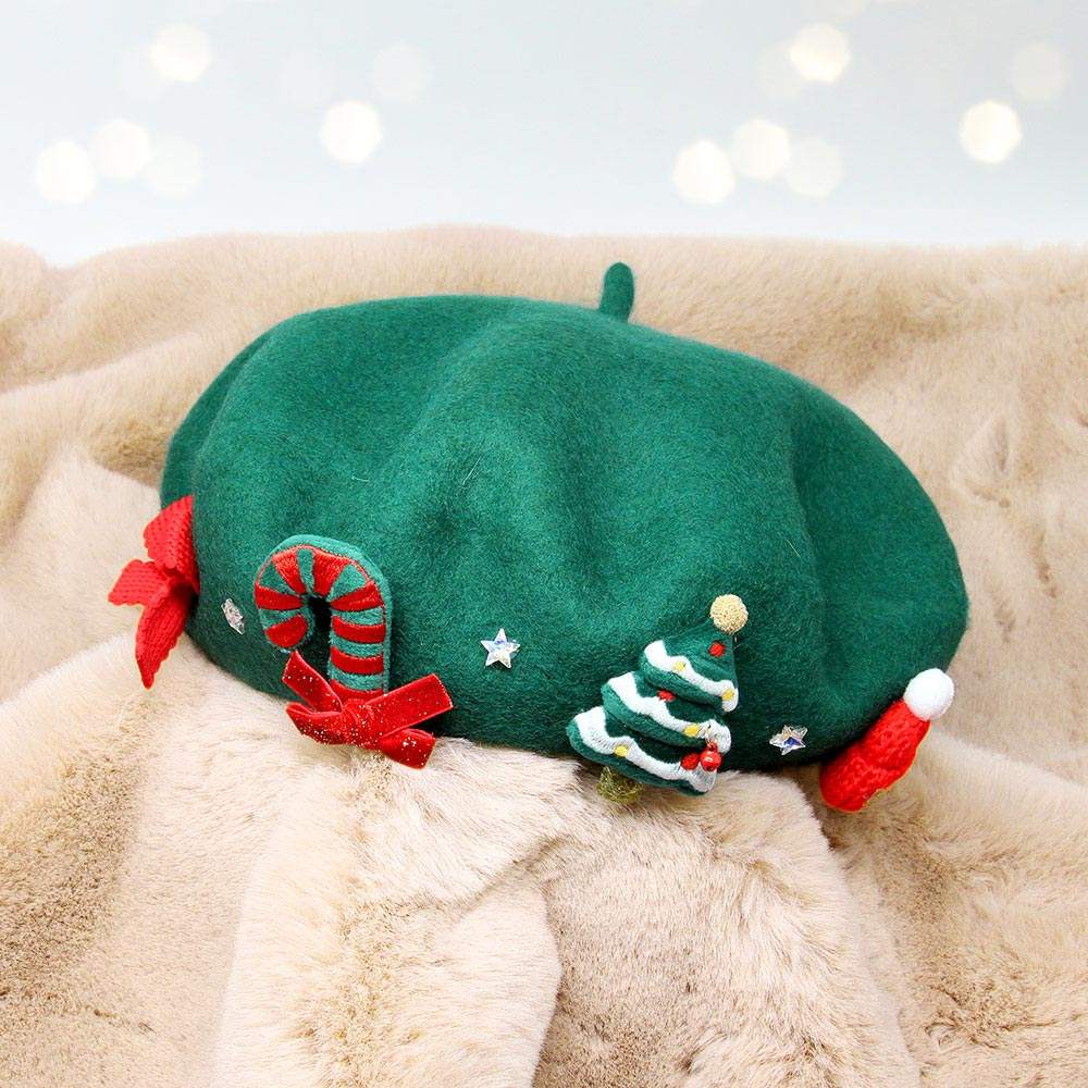 Wool Blended Christmas Charm Pointed Beret Hat - Madeline Love - Flyclothing LLC