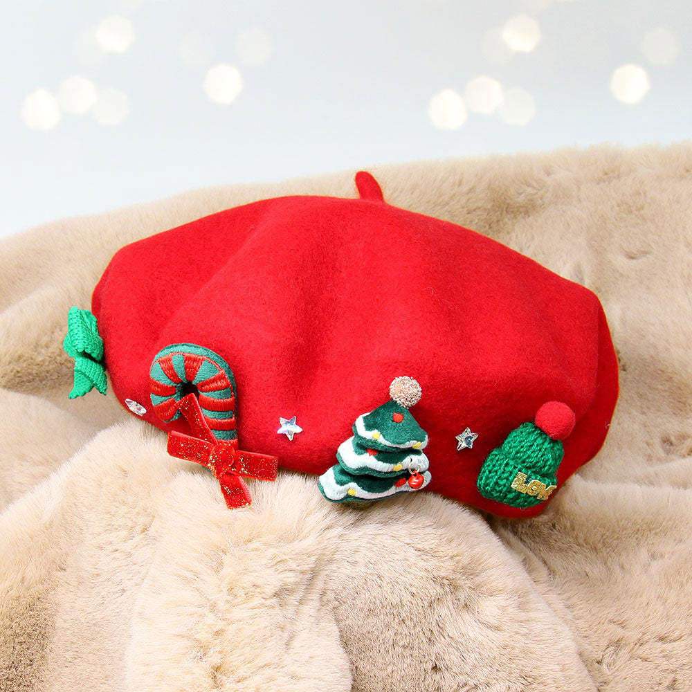 Wool Blended Christmas Charm Pointed Beret Hat - Madeline Love - Flyclothing LLC