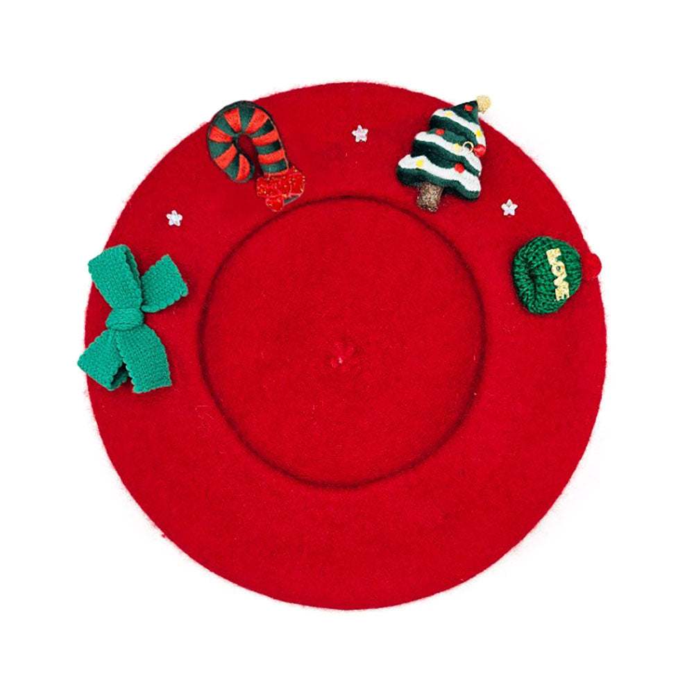 Wool Blended Christmas Charm Pointed Beret Hat - Madeline Love - Flyclothing LLC