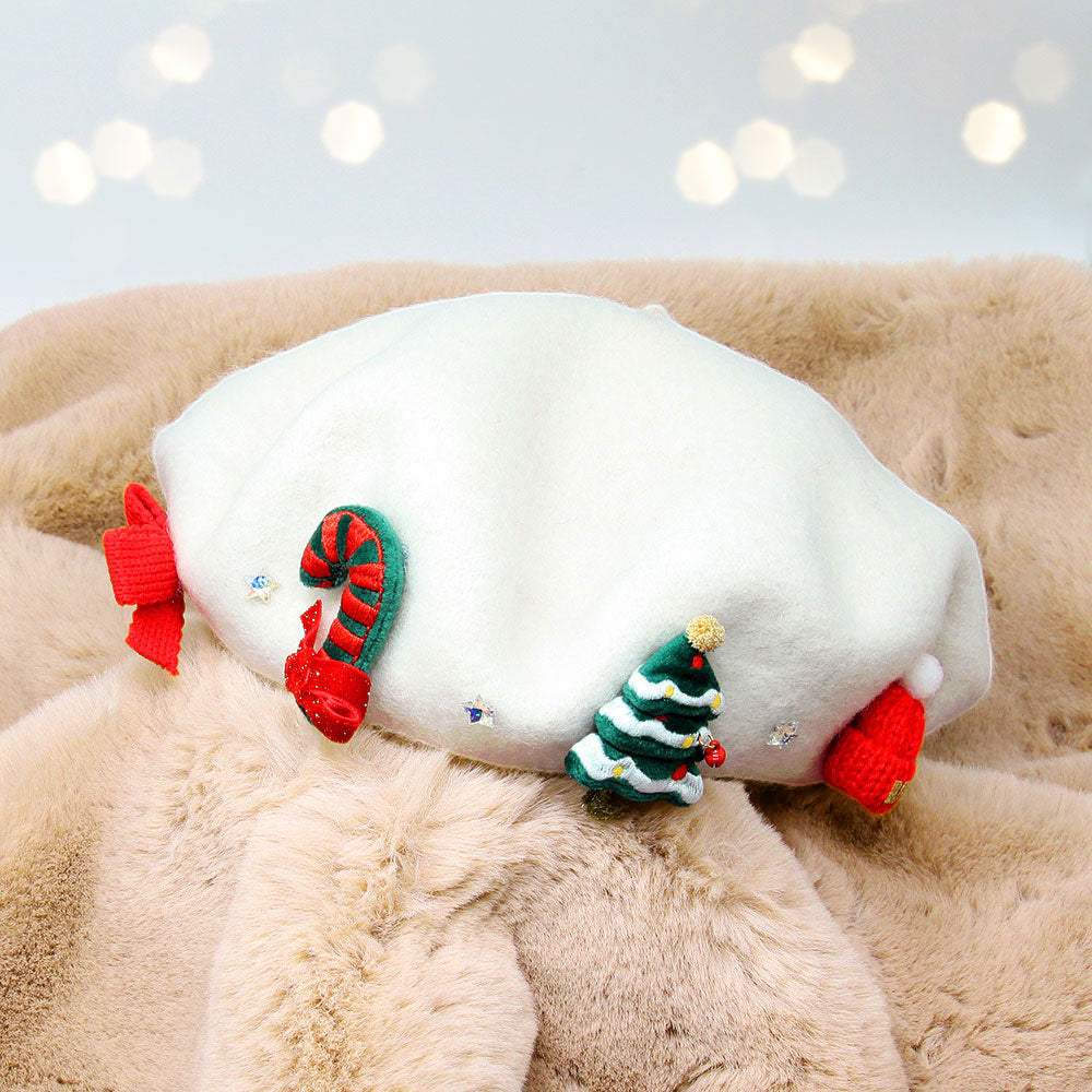 Wool Blended Christmas Charm Pointed Beret Hat - Madeline Love - Flyclothing LLC