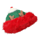 Fuzzy Fur Antlers Accent Christmas Knit Beanie Hat - Madeline Love - Flyclothing LLC