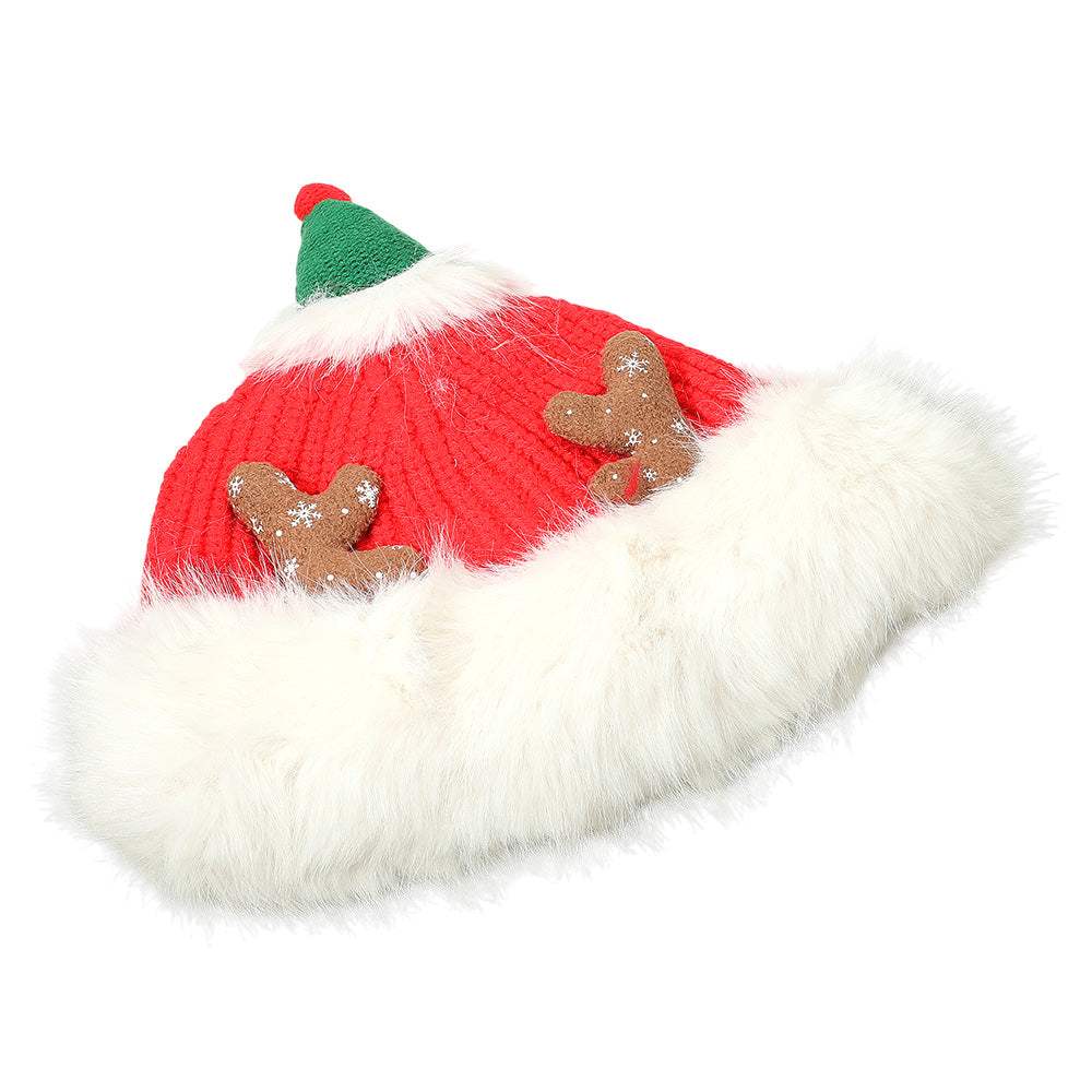 Fuzzy Fur Antlers Accent Christmas Knit Beanie Hat - Madeline Love - Flyclothing LLC