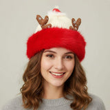 Fuzzy Fur Antlers Accent Christmas Knit Beanie Hat - Madeline Love - Flyclothing LLC