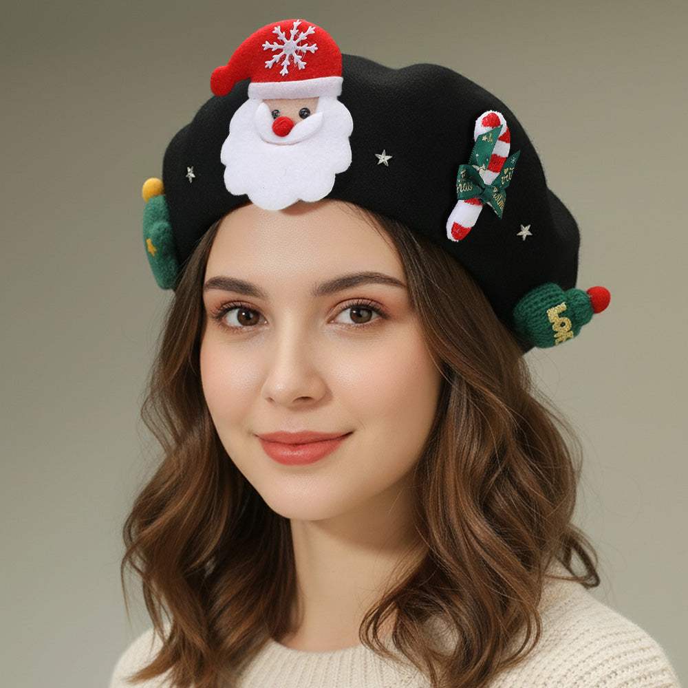 Christmas Decoration Fuzzy Beret Hat - Madeline Love - Flyclothing LLC